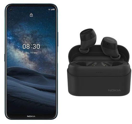 Picture of Nokia 8.3 Dual Sim Mobile, 6.81 Inches, 128 GB, 8 GB RAM, 5G - Polar Night with Nokia EarBuds - Black