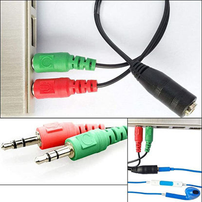 Picture of AUX Y Audio Splitter 3.5mm 1 female to 2 male headphone and microphone