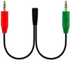 Picture of AUX Y Audio Splitter 3.5mm 1 female to 2 male headphone and microphone