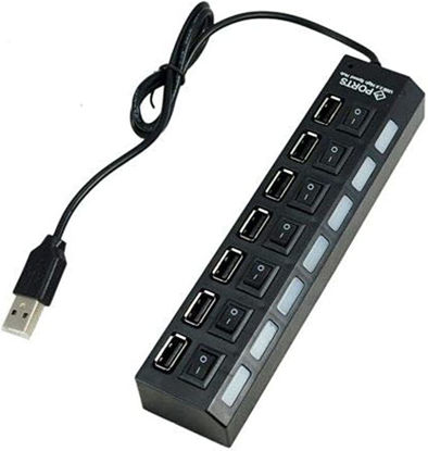 Picture of 7 Port Slot Tap Usb 2.0 Hub Adapter Splitter Power On/off Switch Led Light(black)