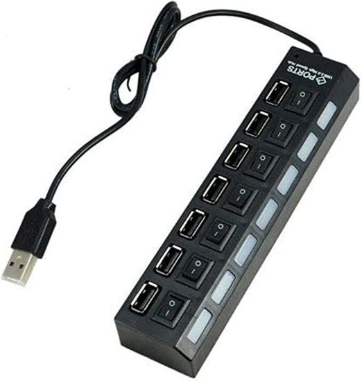Picture of 7 Port Slot Tap Usb 2.0 Hub Adapter Splitter Power On/off Switch Led Light(black)