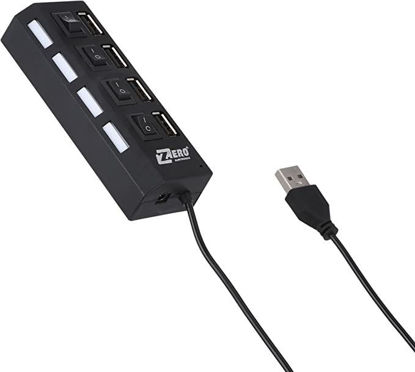 Picture of 4 Port Slot Tap Usb 2.0 Hub Adapter Splitter Power On/off Switch Led Light(black)