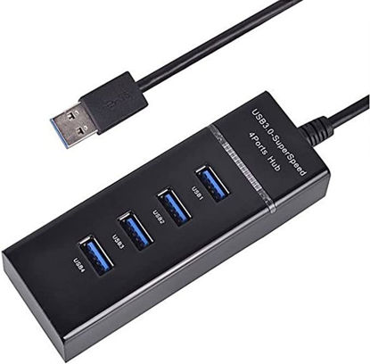 صورة موزع بـ 4 منافذ USB 3.0 للكمبيوتر بواجهة متعددة (اسود)