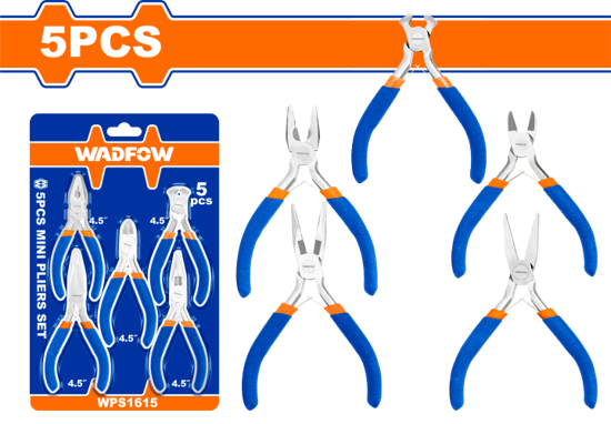 Picture of WADFOW 5PCS/SET 4.5" Inch Mini Pliers Combination Pliers Diagonal Pliers Long Nose Pliers Flat Nose Pliers End Cutting Pliers For Mechanics, Household, Basic Repair, DIY Projects WPS1615 WHT‏